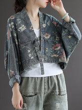 Vintage Print Bat Long Sleeve Loose Button Casual Jacket